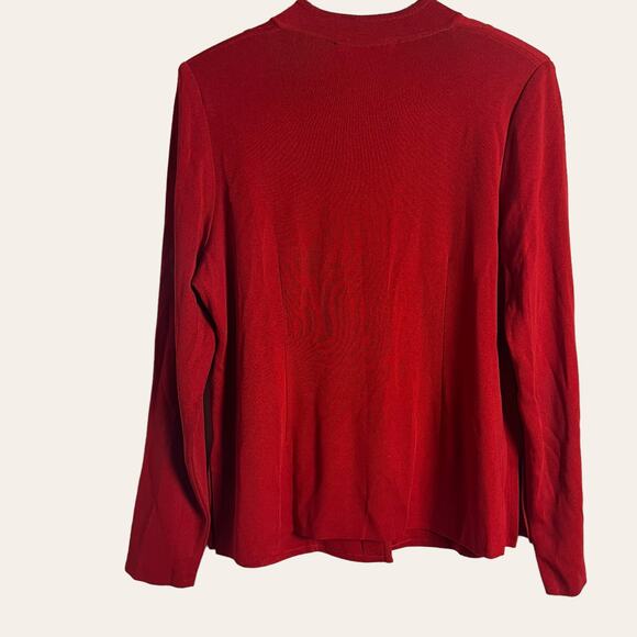 Exclusively Misook Solid Red Knit Button Front Sweater Jacket Size Medium - Picture 7 of 9
